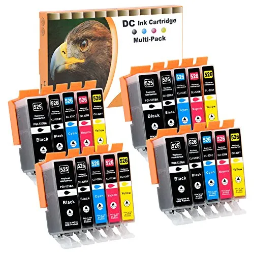 D&C 20x Druckerpatronen Kompatibel für Canon PGI-525 CLI-526 für Canon Pixma IP4950 IX6550 MG5250 MG5300 MG5340 MG5350 MG6250 MG8150 MG8250 MX885 MX895 IP4840 IP4850 IP4900 MG5140 MG5150 MG5240