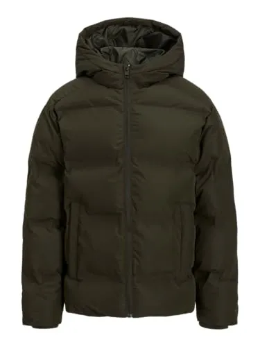 Jack & Jones Essential Soho Hooded Puffer Winterjacke Kinder - Dunkelgrün - Größe 152 - Stylische und wärmende Pufferjacke für Kinder mit Kapuze und praktischen Reißverschlusstaschen. Ideal für kalte Wintertage, robust und bequem.