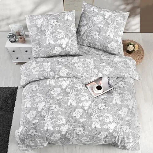 ZIRVEHOME Bettwäsche 200x220 cm - 3-teiliges Set mit Blumenmuster - Bettwäsche-Sets aus kuscheliger Renforcé-Baumwolle, temperaturregulierend und pflegeleicht für optimalen Schlafkomfort.