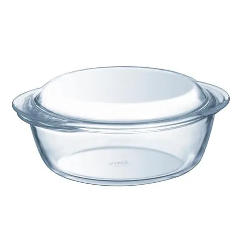 PYREX Auflaufform - Glas weiß, 19.99 cm breit und 11.0 cm lang, mit praktischen Griffen und Deckel für müheloses Servieren