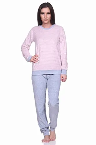 RELAX by Normann Damen Frottee Pyjama Langarm mit Bündchen - Streifenoptik in Rosa - Kuscheliger Frottee-Pyjama für kalte Nächte. Mit Bündchen für optimalen Schlafkomfort und eleganter Streifenoptik. Angenehmer Tragekomfort dank hochwertiger Materialien, pflegeleicht und schadstoffgeprüft.