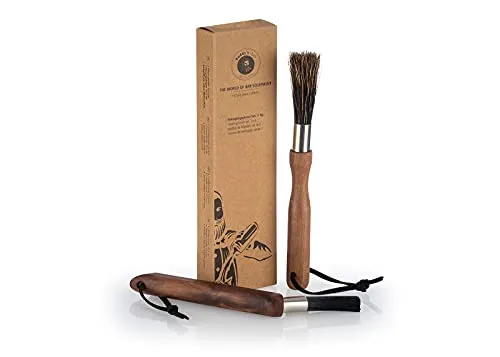 Buddy´s Bar - Barista Edition, Reinigungspinsel Set für Kaffeemaschinen, Bürstenset, gebogener Pinsel: 13,5 cm, gerader Pinsel: 12,5 cm lang, Barista Pinsel mit Haaren aus Nylon, Walnuss-Holzgriff