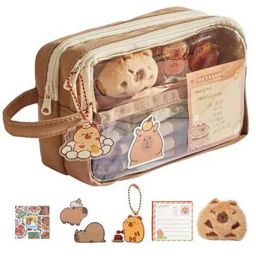 xolear Federmäppchen, Große Kapazität Capybara Pencil Case mit 5 Fächer, Teenager Federtaschen mit Tragegriff, Reißverschluss Smoothy Stiftetui, Mädchen Stiftemappe, für Schule Büro (Braun)