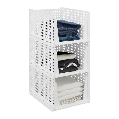 Schrank Organizer 3er Set - Stapelbare Aufbewahrungsboxen - Boxen für Kleiderschränke, ideal zum Platzsparen mit offener Vorderseite und stapelbarem Design für optimale Organisation.