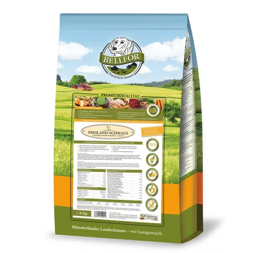 Bellfor Hunde Trockenfutter mit Gemüse und Huhn - Glutenfrei & Getreidefrei 6 kg - Hundefutter für alle Größen, mit frischem Gemüse und Huhn, ideal für empfindliche Hunde, 100% gluten- und getreidefrei, hergestellt in Deutschland.