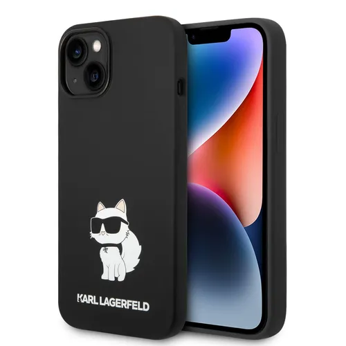 Karl Lagerfeld KLHCP14MSNCHBCK iPhone 14 Plus Hülle - Stylische Smartphone Hülle aus schwarzem Silikon mit Choupette-Motiv, perfekt für den Schutz Ihres iPhone 14 Plus und ein modisches Statement.