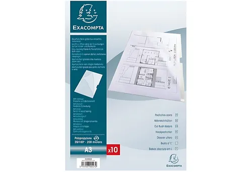 EXACOMPTA Prospekthülle A3 200μ transparent 10 Stück - Hochwertige EXACOMPTA Prospekthülle für A3-Dokumente, mit 200μ Stärke, ideal für den professionellen Einsatz und schützt Ihre Unterlagen optimal vor Schmutz und Beschädigungen. Perfekt für Büro und Präsentationen!','category':'Klarsichthüllen