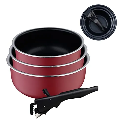 CLICK&COOK 4tlg Topf-Set - rot - Kochtöpfe Set mit 1 abnehmbaren Griff und ILAG Antihaftbeschichtung, ideal für alle Herdarten, auch Induktion. Perfekt für vielseitiges Kochen!