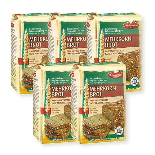BIELMEIER KÜCHENMEISTER Brotbackmischung Mehrkornbrot 5 x 1000 g I Brotbackmischungen für Brotbackautomat & Ofen I Brot mit Backmischung ganz einfach