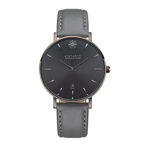 Moyen Damenuhr Gunmetal Lederarmband Grau Saphirglas 5 ATM