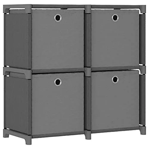vidaXL Würfel Regal mit Boxen – 4 Fächer Standregal - Modernes Standregal mit 4 offenen Fächern und Stoffboxen für optimalen Stauraum. Robustes Design aus Stoff und Stahlrahmen, ideal zur Aufbewahrung oder als Raumteiler.