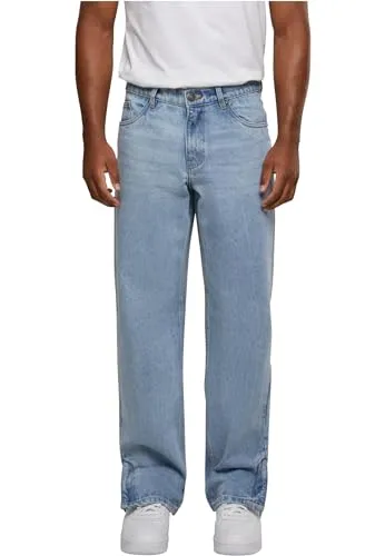 Urban Classics Herren Jeans Heavy Ounce Straight Fit Zipped Jeans - Herren-Jeanshosen mit modischem Reißverschluss am Hosenbein für zusätzlichen Stil und praktische 5-Pocket-Optik, ideal für vielseitige Anlässe.