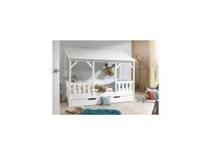 Hausbett 90 x 200 cm mit Bettschublade, Weiß von Vipack