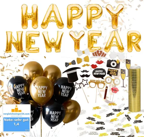 Dekotalent® Hängedekoration XXL Silvester Deko Set - Happy New Year Neujahr Dekoration Party 2026 (All-in-one Set, 1 St., Dekoration zu Neujahr), wiederverwendbar