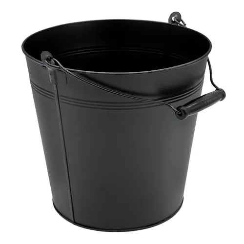Deko Zinkeimer mit Holzgriff - schwarz / 10 L - Metall Eimer zum Bepflanzen oder Transportieren - Gartendeko Blecheimer Ascheeimer Pflanzeimer Eiskübel Sektkühler