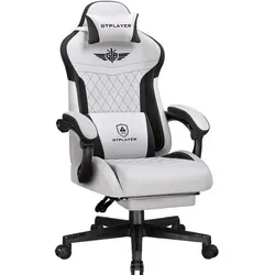 GTPLAYER Gaming Stuhl, Ergonomischer Gamer Stuhl aus Stoff mit Lendenwirbelstütze, PC-Stuhl mit verbreiterter Rückenlehne, Belastbar 150 kg, Grau - Grau