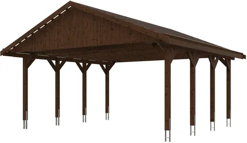 Doppelcarport SKAN HOLZ Wallgau 620 x 600 cm - Robuster Doppelcarport mit Satteldach, inklusive Dachlattung und H-Pfostenanker – ideal für optimalen Schutz Ihrer Fahrzeuge im Garten.