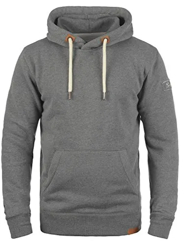 !Solid SDTripHood Herren Kapuzenpullover Hoodie Pullover mit Kapuze Kordelzug Kängurutasche Kängurutasche Rippbündchen Label-Details Baumwollmischung Regular fit, Größe:M, Farbe:Grey Melange (8236)