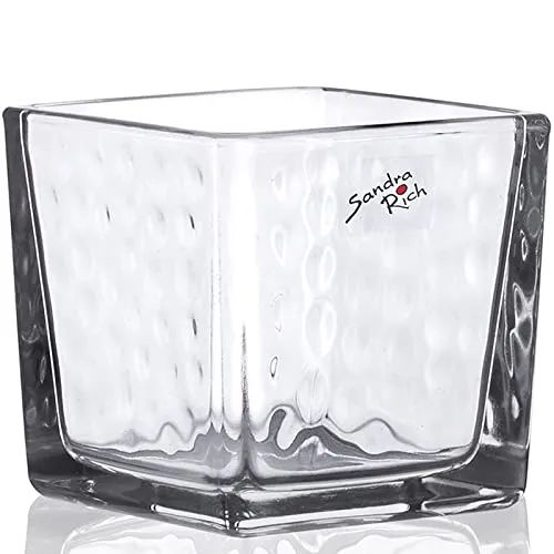 Sandra Rich Teelichthalter, Windlicht Cube Rocky DOTS H. 6cm 6x6cm Glas
