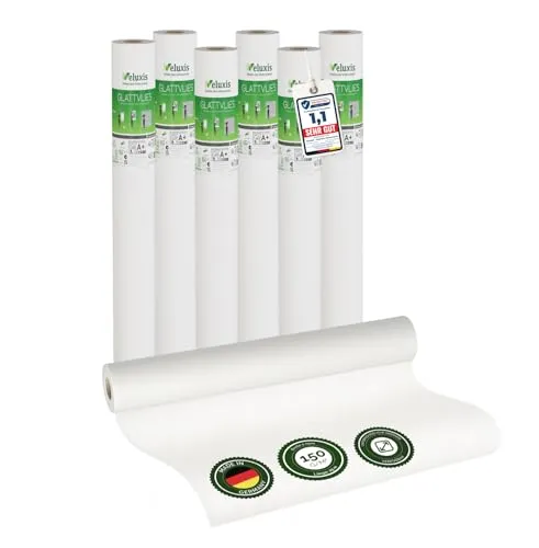 Veluxis® Premium Glattvlies - 6er-Set für Malerarbeiten, 150g/m² - Hochwertiges Glattvlies für perfekte Malergebnisse. Überstreichbar und formstabil, ideal als Untertapete oder für glatte Wandbeschichtungen. Einfach zu verarbeiten, auch für weniger geübte Anwender.