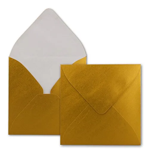 50x Quadratische Briefumschläge in Gold Metallic - 15,5 x 15,5 cm - ohne Fenster, mit Nassklebung - 110 g/m² - Für Einladungskarten zu Hochzeit, Geburtstag und mehr - Serie FarbenFroh