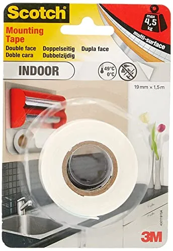 Scotch-Fix Innenmontageband 4496G-1915-P, 19 mm x 1,5 m - Klebstoff für einfache Innenmontage, hält bis zu 7kg ohne Bohren und ist ideal für gestrichene Oberflächen. Temperaturbeständig und werkzeugfrei.