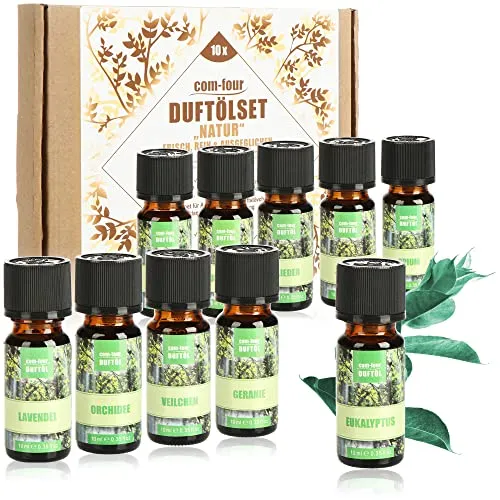 com-four® 10x duftende Öle im Set - Raumduft Natur - Duftöl für Aroma-Diffusoren, Lufterfrischer, Wasser-Verdampfer, Luft-Befeuchter (10er Set Natur)