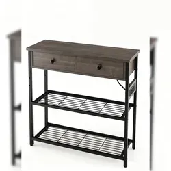 Costway Konsolentisch mit Ladestation Vintage Grau von Costway
