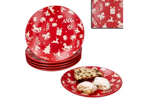 MamboCat Frühstücksteller 6er Set Advent Kuchenteller Ø20cm Rot Weihnachten Dessert Gebäck
