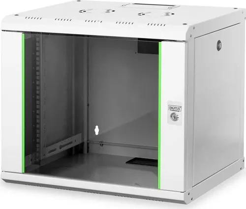 DIGITUS 19 Zoll Netzwerk-Schrank 9 HE - Wandmontage - Grau - Computer- & Server-Racks mit 9 Höheneinheiten, Sicherheitsglastür und 100 kg Traglast für optimale Gerätesicherung und Zugänglichkeit.