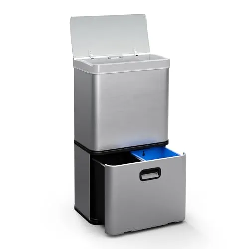 Klarstein Touchless Sensor-Mülleimer 56L - Hygienischer Küchen-Abfalleimer mit Bewegungssensor - Haushaltszubehör mit 56L Fassungsvermögen und berührungsloser Bedienung für hygienisches Entsorgen, ideal für Küchen und Büros.