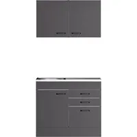 OPTIFIT Miniküche Kiel420 Anthrazit Matt – 100 cm - Kompakte Miniküche mit modernem Design und flexibler Nutzungsmöglichkeit. Die hochwertige Edelstahlspüle und der stabile Auszug bieten praktische Lösungen für kleine Räume. Ideal für eine funktionale Küchenzeile.