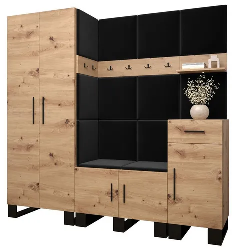 ABIKS MÖBEL Garderoben-Set ARTIN – Modernes Design mit gepolsterten Paneelen - Stylisches Garderoben-Set im industriellen Design mit gepolsterten Paneelen. Funktionalität trifft Eleganz – ideal für jeden Flur. Selbstklebende Paneele sorgen für einen 3D-Effekt und schützen Ihre Wände.