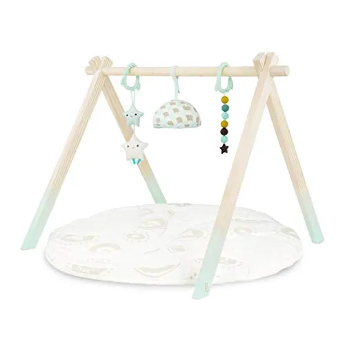 B. toys – Spielbogen aus Holz mit Krabbeldecke – Spieldecke für Babys und Neugeborene – 3 Sensorik Babyspielzeuge – Baumwollmatte – Holz Activity Center – Starry Sky