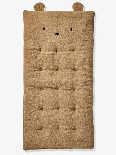 VERTBAUDET Bodenmatratze Bär, Braun, TU - Matratzen für Babybetten mit gesticktem Bärenface und weichem Sherpa-Material, ideal für gemütliches Spielen und Schlafen.