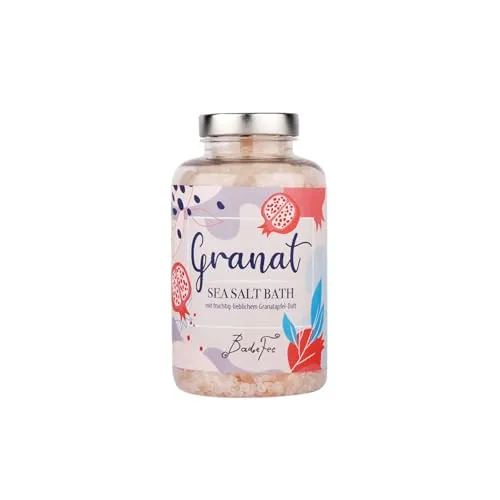 BadeFee Badesalz 500 g – Meersalz mit Mandelöl, vegan, mikroplastikfrei, made in Germany (Granat: Granatapfel)