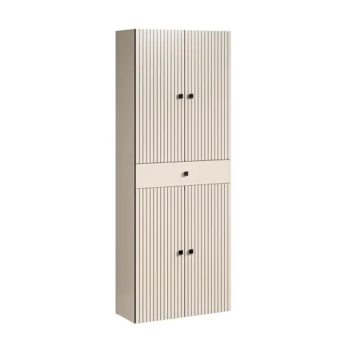 trendteam smart living PureBliss Hochschrank breit - Kashmir Hellgrau - Moderne Badmöbel mit 1 Schublade und 4 Einlegeböden, ideal für platzsparende Aufbewahrung und stilvolle Organisation in kleinen Bädern.