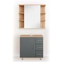 VICCO Badmöbel Set ILIAS Eiche Anthrazit – Elegantes Badset mit Spiegel und Unterschrank - Badmöbel-Sets mit leicht zu reinigender melaminbeschichteter Oberfläche und viel Stauraum für Ihre Badutensilien.