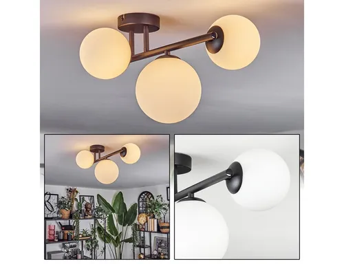 hofstein Deckenleuchte Retro Schwarz/Weiß, 3-flammig G9 - Elegante Deckenleuchte im Retro-Design mit drei austauschbaren G9-Fassungen. Ideal für Esszimmer, Flur oder Wohnzimmer. Verleiht jedem Raum einen modernen Akzent.
