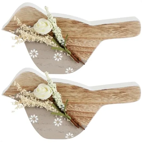 com-four® 2X Dekofigur aus Holz - Vogel für Frühlingsdeko - Aufsteller zu Ostern, Frühling, Sommerdeko - leichte Holz-Figur- Osterdekoration (2 Stück - Vogel Holz)