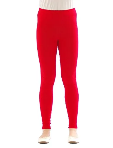 YESET Kinder Mädchen Leggings lang Blickdicht aus Baumwolle Hose Jungen Rot 128
