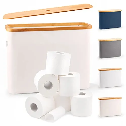 LONBET Toilettenpapier Aufbewahrung Box aus Bambus - Praktische 12-Rollen Kapazität - Toilettenpapieraufbewahrung mit eleganter Bambus-Optik, stapelbar und antibakteriell. Ideal für ein organisiertes Badezimmer!