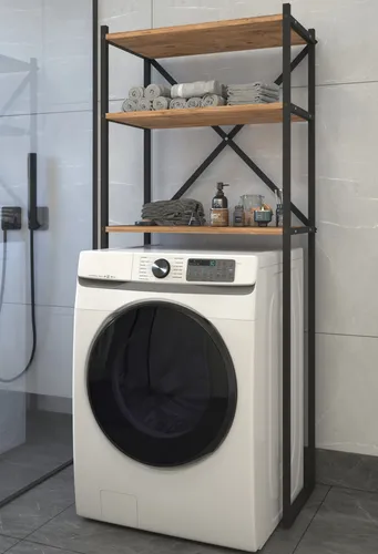 VCM Metall Überbauschrank für Waschmaschine - Hoch- & Midischränke fürs Bad mit modernem Industrielook, bietet 3 Ablagen für optimalen Stauraum und ist ideal für kleine Badezimmer.