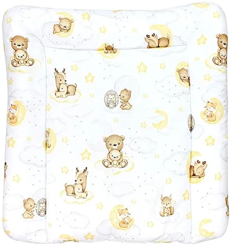 TupTam Baby Wickeltischauflage mit Baumwollbezug Gemustert, Farbe: Tiere/Sterne/Grau, Größe: 70 x 60 cm