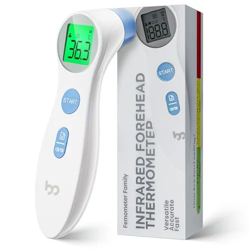 Kontaktloser Fieberthermometer für Babys und Erwachsene - Fieberthermometer für Babys mit 3-Farben-Anzeige und Fieberwarnung. Schnell und präzise, ideal für die gesamte Familie.