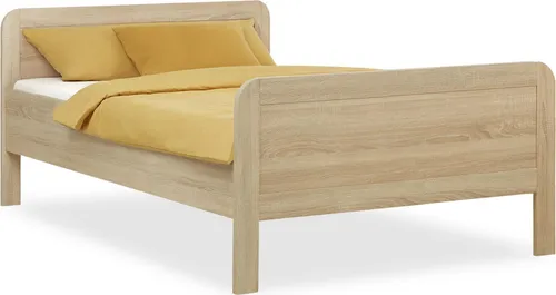 Homestyle4u Komfortbett 120x200 - Seniorenbett in Eichenholzoptik mit Komforthöhe für einfaches Aufstehen. Die verstellbare Einlegetiefe sorgt für individuellen Schlafkomfort und eine großzügige Liegefläche.