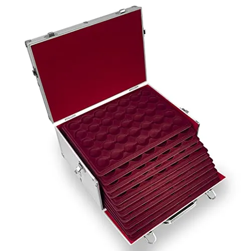 MC.Sammler Alu Münzenkoffer für 385 Münzen inkl. 11 Tableaus - Eleganter Münzkoffer für 385 Münzen in Kapseln, ideal für den Schutz und die Aufbewahrung Ihrer Sammlung. Mit 11 Tableaus und robustem Design für eine sichere und praktische Nutzung unterwegs.
