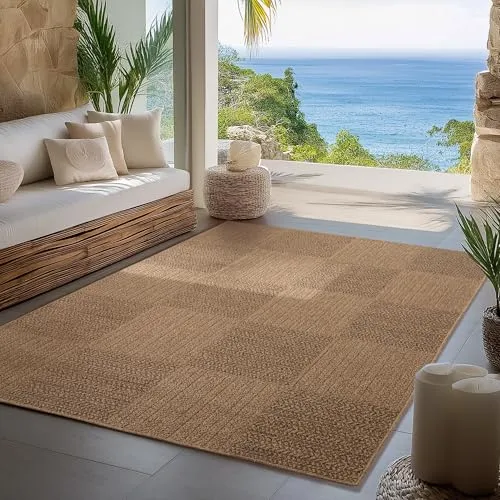 Carpettex Indoor Outdoor Teppich wetterfest, robust, pflegeleicht im natürlichen Jute-Look, ideal für Wohnzimmer, Küche, Terrasse, Garten und Balkon, 120x170 cm