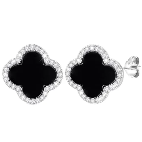 Produktbild J.Fée Kleeblatt Ohrringe Silber 925 Kleeblatt Ohrstecker Silber Antiallergie Vierblättriges Ohrringe Damen mit Cubic Zirkonia, Dupes Schmuck Geschenk Für Frauen