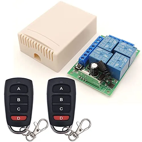 DieseRC DC12V 4CH Fernbedienungsschalter RF Drahtloses Relais Empfänger Modul mit 2 Sender Schlüsselanhängern für LKW-Kofferraum Motor Garagentor elektrisches Schloss, 3 Betriebsarten